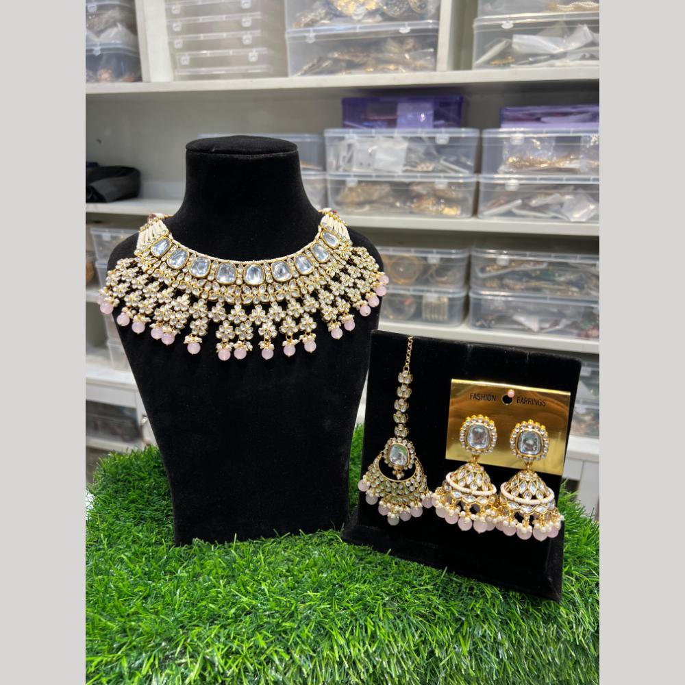 Hira Collections Premium Kundan Stone Beads And Pearl Choker Necklace Set