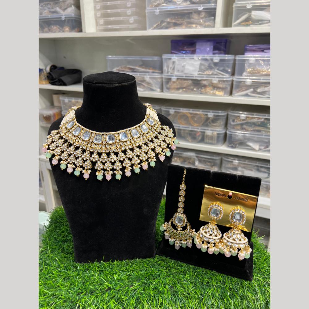 Hira Collections Premium Kundan Stone Beads And Pearl Choker Necklace Set