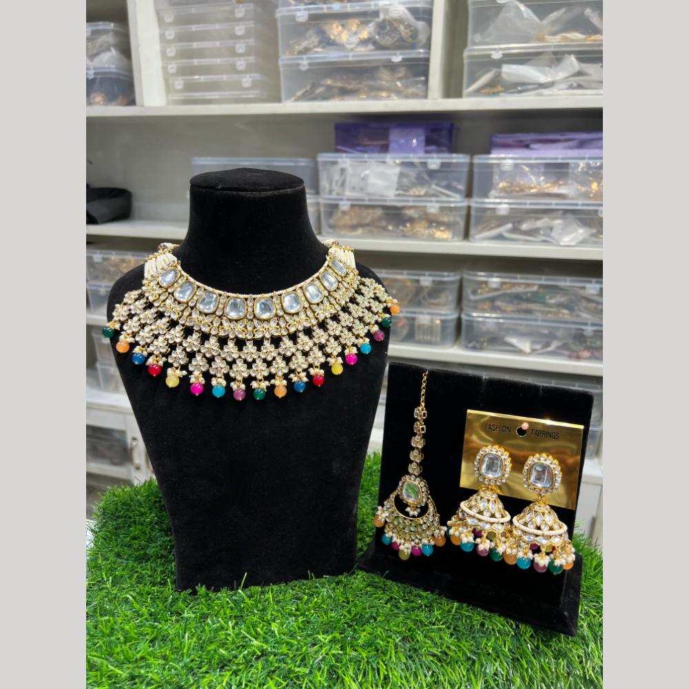 Hira Collections Premium Kundan Stone Beads And Pearl Choker Necklace Set