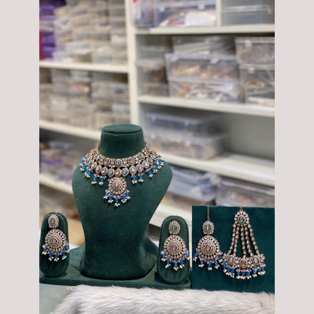 Hira Collections Elegant Pota Stone And Beads Fashion Choker Necklace Set