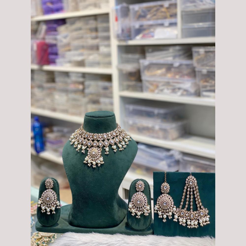 Hira Collections Elegant Pota Stone And Beads Fashion Choker Necklace Set