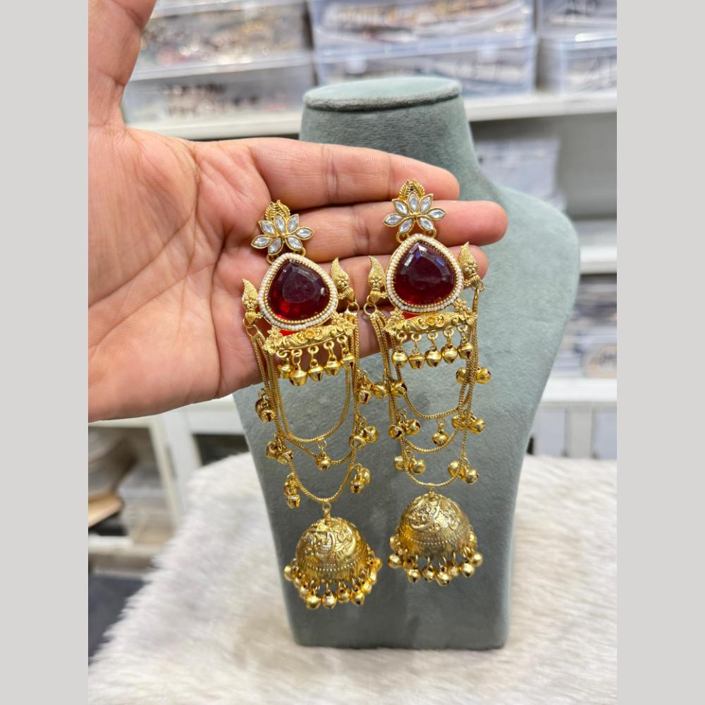 Hira Collections Grand Crystal Stone And Pearl Ghungroo Jhumki Earrings