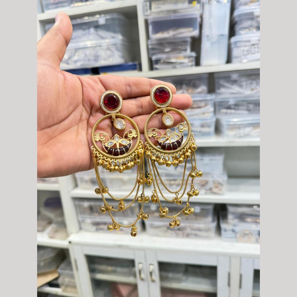 Hira Collections Vintage Pota Stone And Ghungroo Designer Dangler Earrings