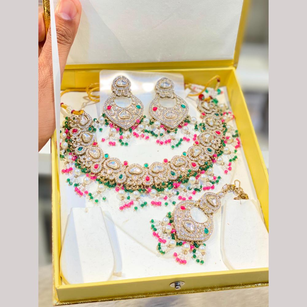 Hira Collections Premium Kundan Stone Beads And Pearl Necklace Set