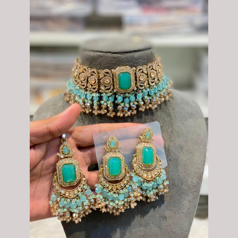 Hira Collections Exclusive Crystal Stone Beads And Pearl Choker Necklace Set