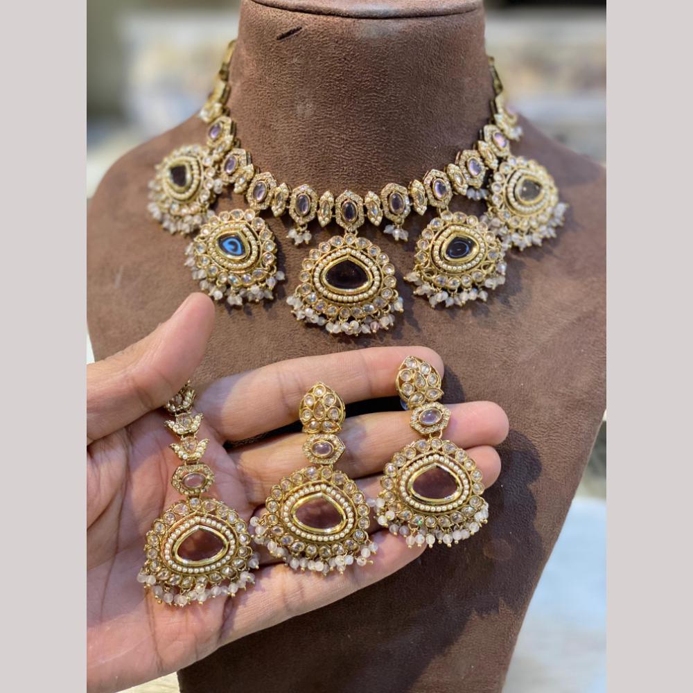 Hira Collections Royal Pota Stone And Pearl Stylish Choker Neckalce Set