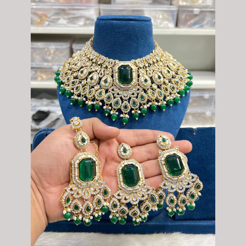 Hira Collections Luxury Crystal Stone Beads And Pearl Choker Necklace Set
