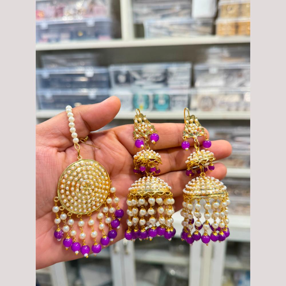 Hira Collections Stylish Beads And Pearl Jhumki Earrings With Maang Tikka