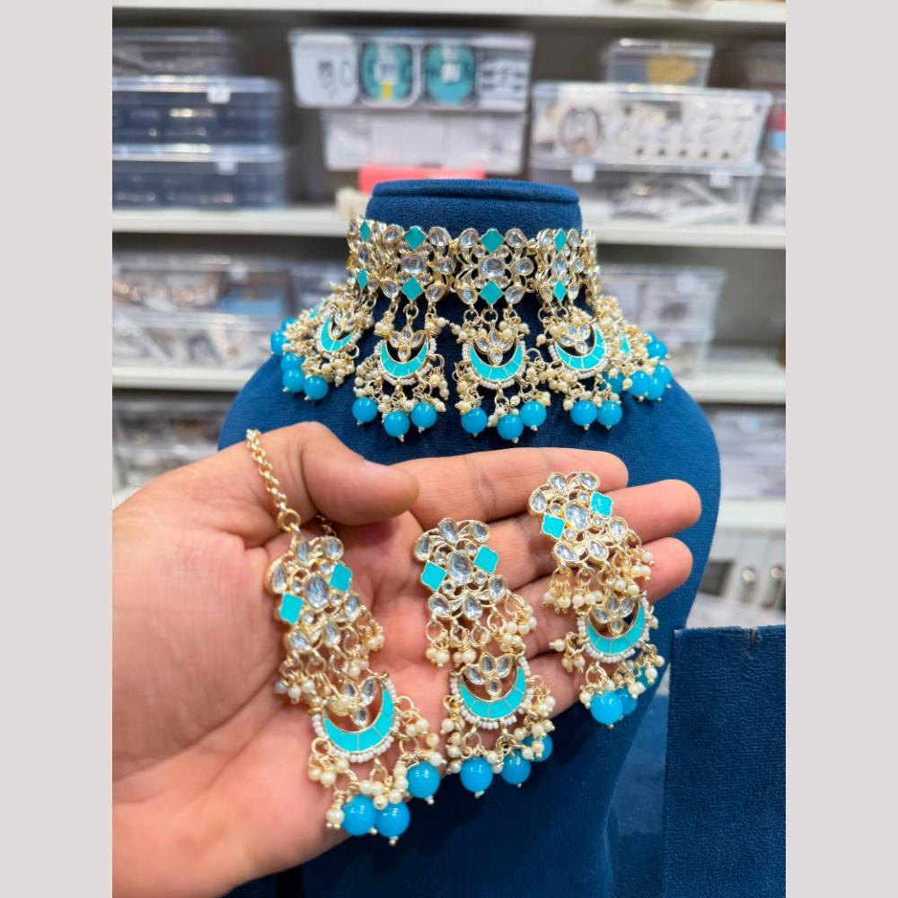 Hira Collections Premium Kundan Stone And Pearl Meenakari Choker Necklace Set