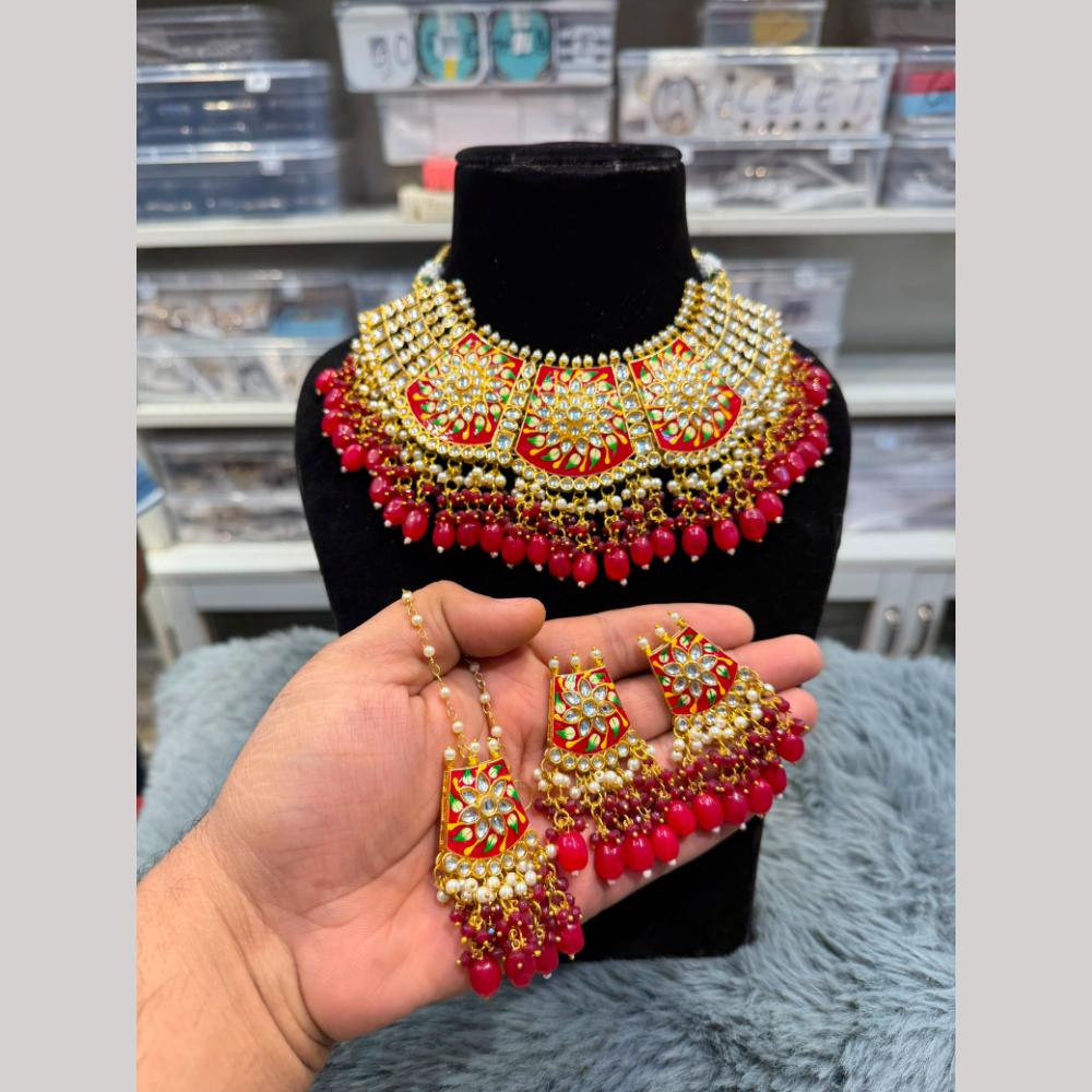 Hira Collections Luxury Kundan Stone Pearl And Beads Meenakari Choker Necklace Set