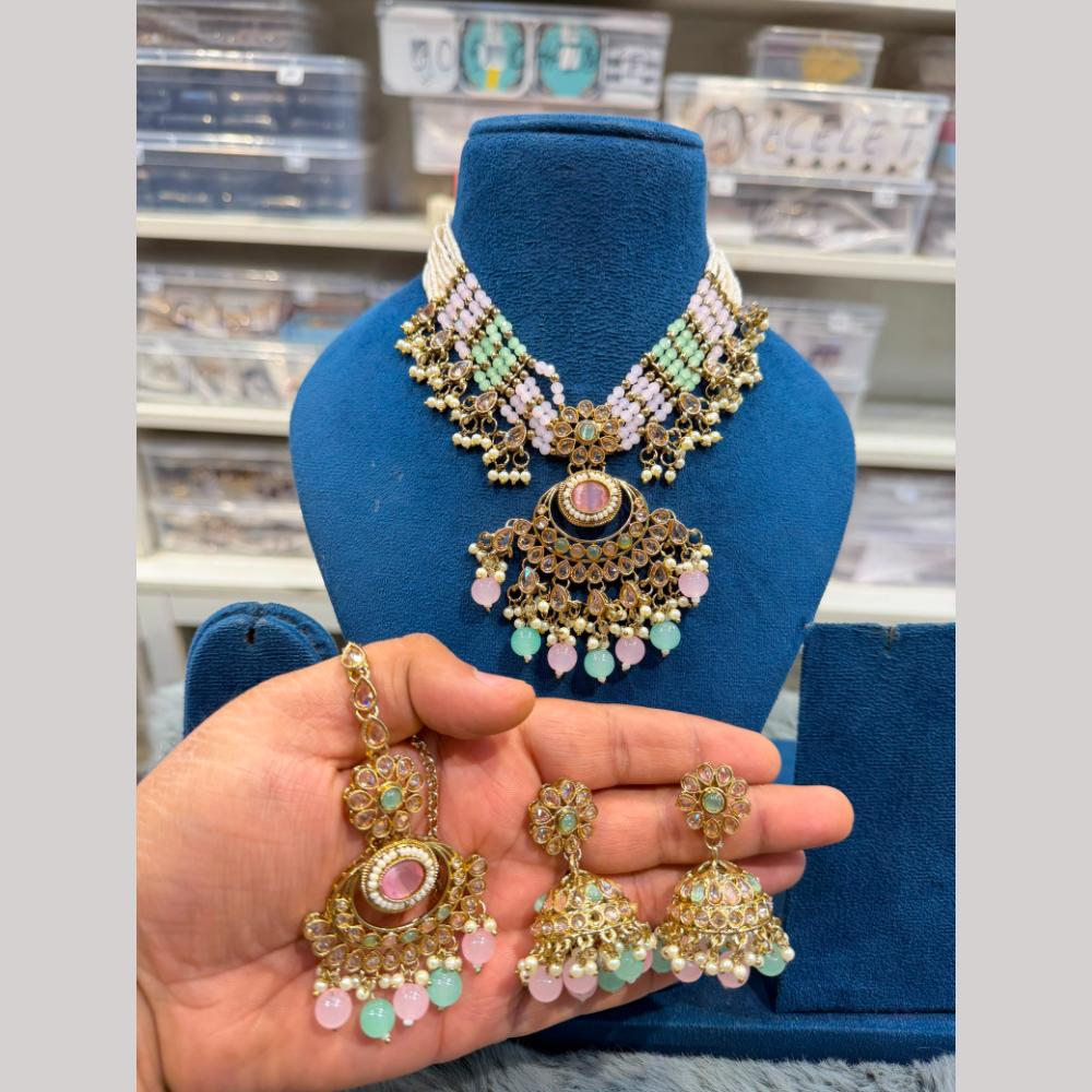 Hira Collections Wedding Wear Crystal Stone And Pearl Beautiful Necklace Set
