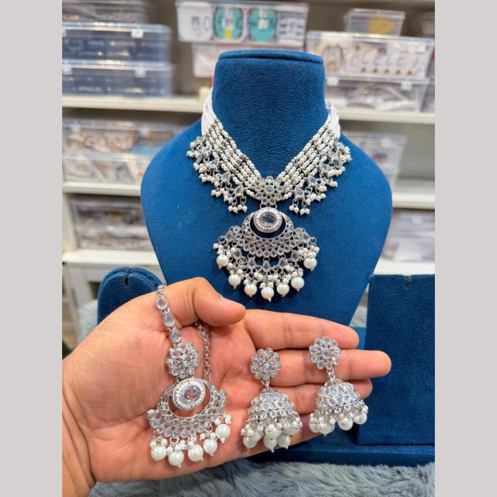 Hira Collections Wedding Wear Crystal Stone And Pearl Beautiful Necklace Set