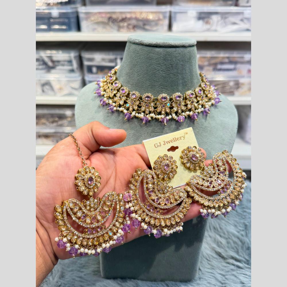 Hira Collections Wedding Wear Crystal Stone And Pearl Choker Necklace Set
