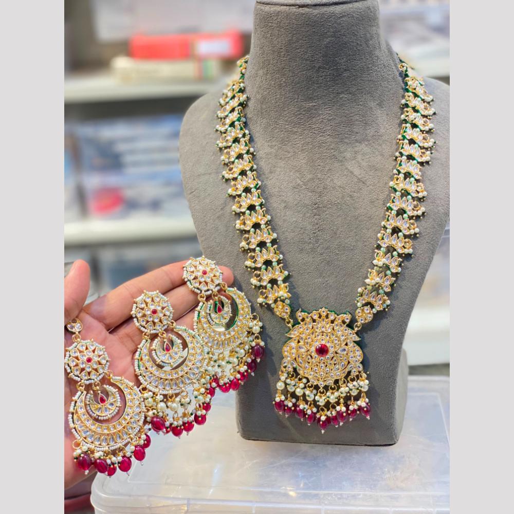 Hira Collections Maharani Style Kundan Stone And Pearl Long Necklace Set