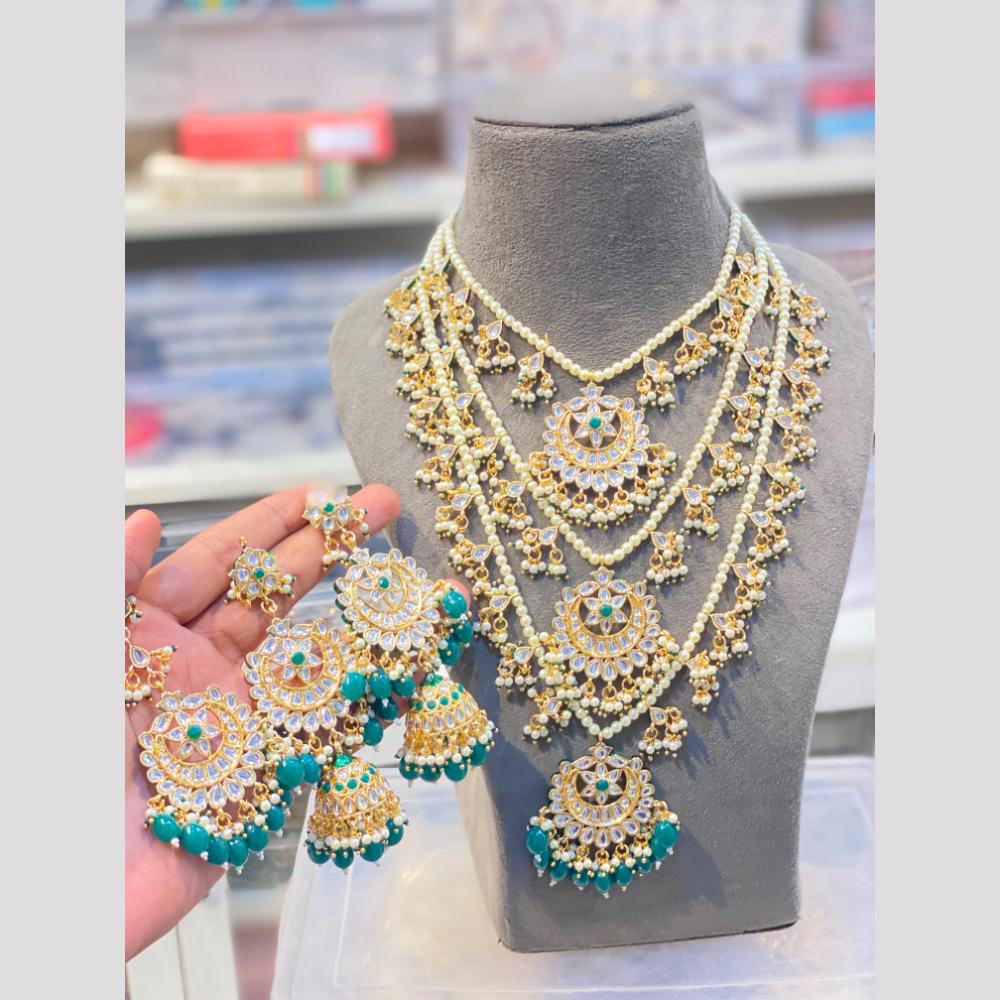 Hira Collections Maharani Style Kundan Stone And Pearl Long Necklace Set