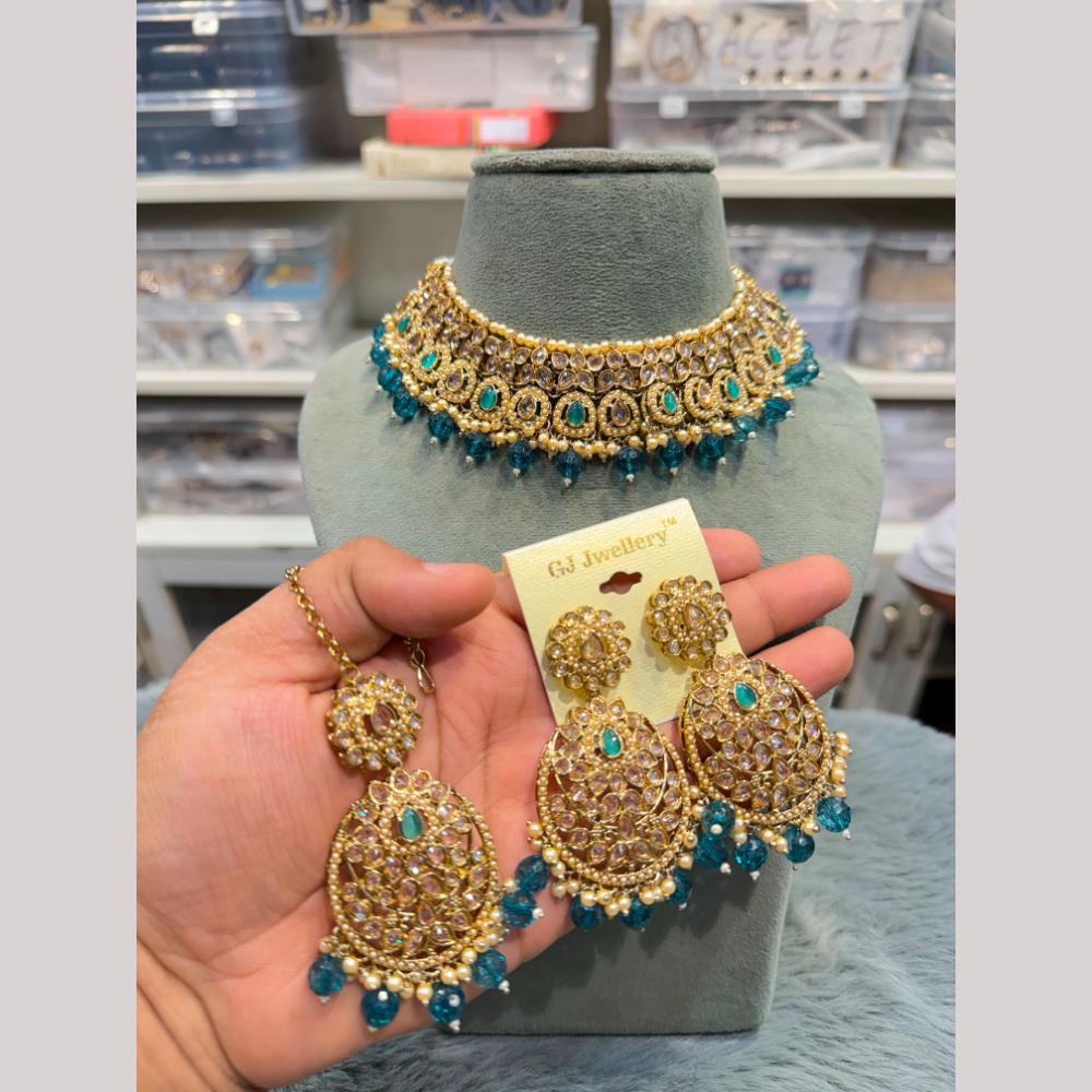Hira Collections Premium Crystal Stone And Beads Choker Necklace Set