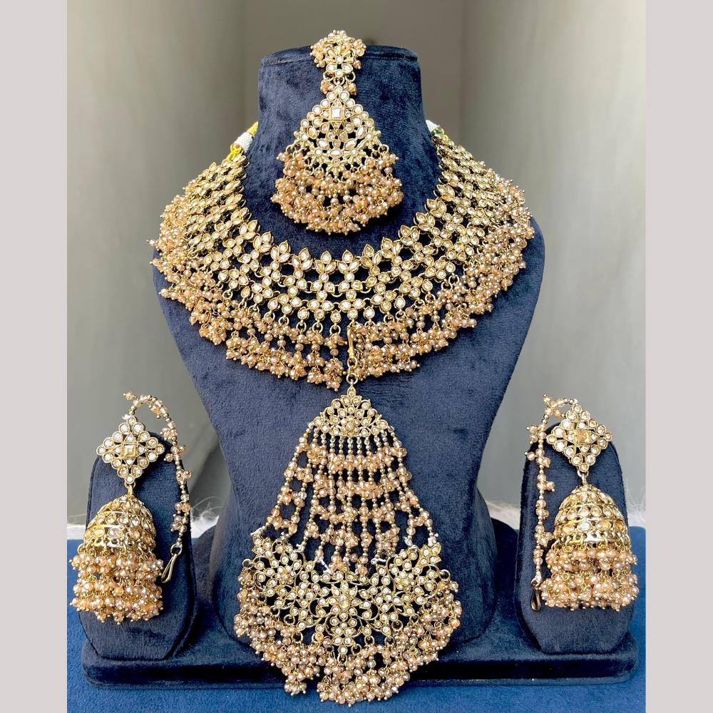 Hira Collections Premium Crystal Stone And Beads Choker Necklace Set