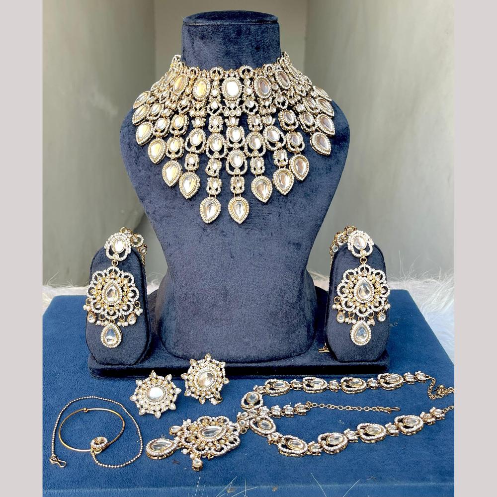 Hira Collections Designer Kundan Stone Semi Bridal Necklace Set