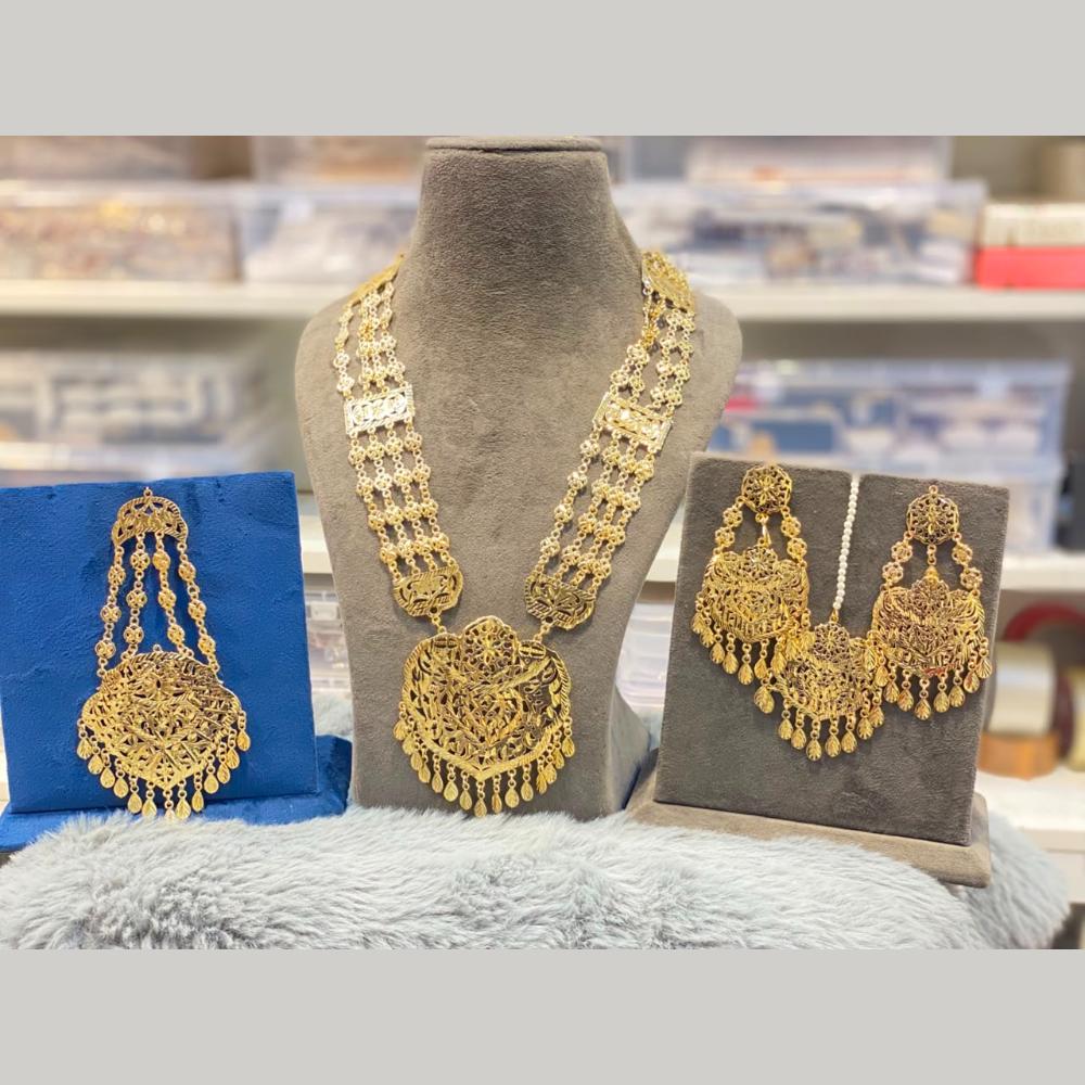 Hira Collections Traditional Gold Finish Pearl Necklace Jewellery Set