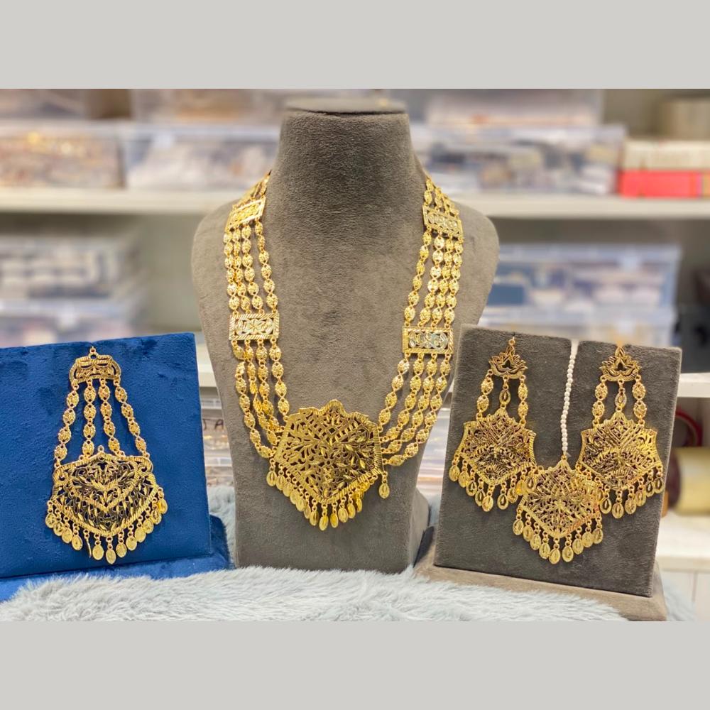 Hira Collections Traditional Gold Finish Pearl Necklace Jewellery Set