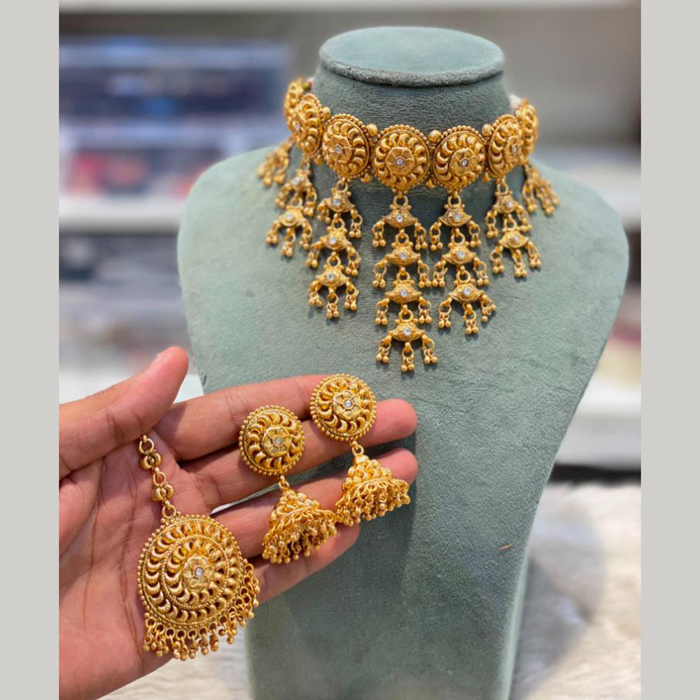 Hira Collections Traditional Gold Finish Austrian Stone Choker Necklace Set
