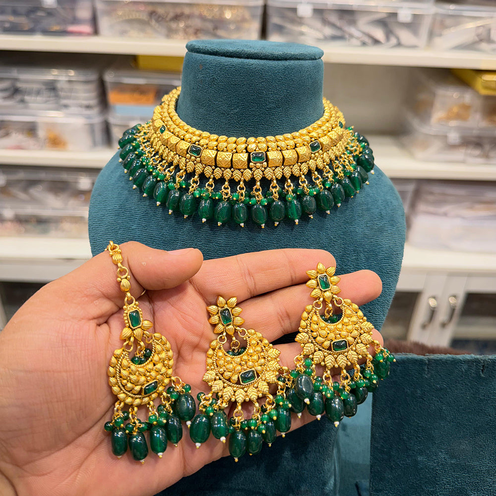 Hira Collections Royal Pota Stone And Pearl Stylish Choker Neckalce Set
