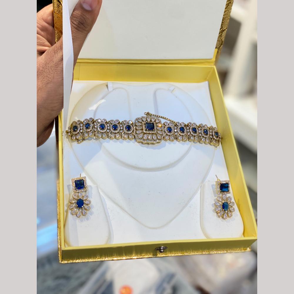 Hira Collections Designer American Daimond Choker Necklace Set