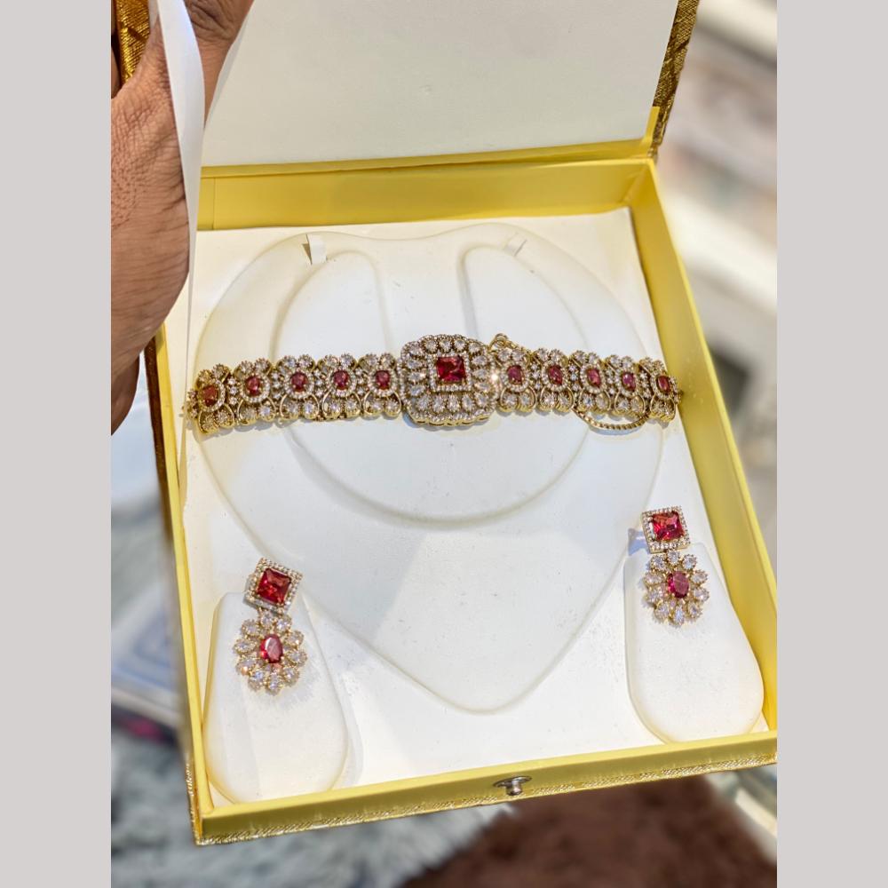 Hira Collections Designer American Daimond Choker Necklace Set