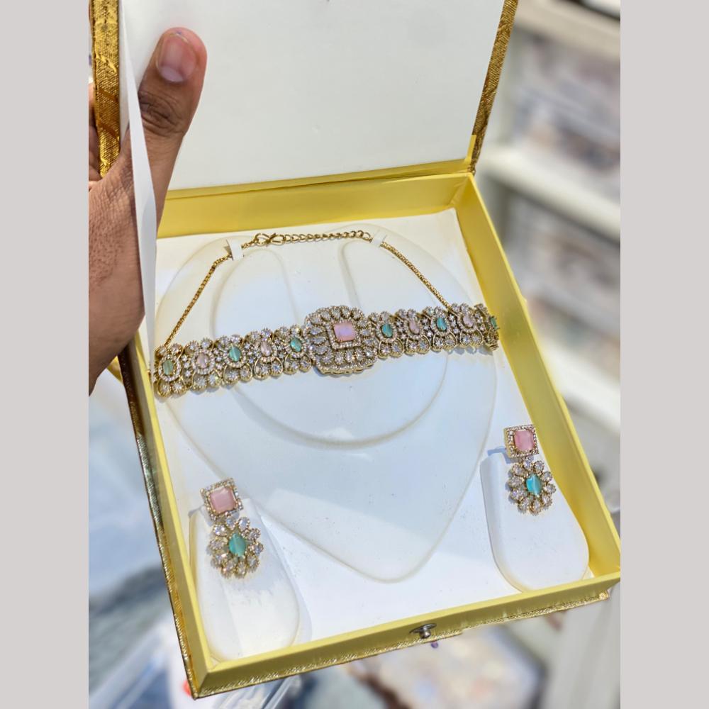 Hira Collections Designer American Daimond Choker Necklace Set