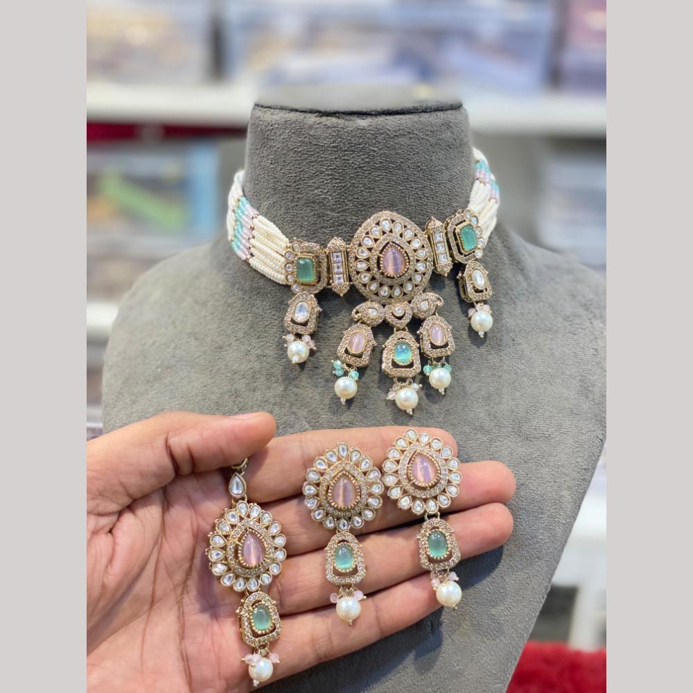 Hira Collections Fancy Crystal Stone And Beads Ethnic Choker Necklace Set