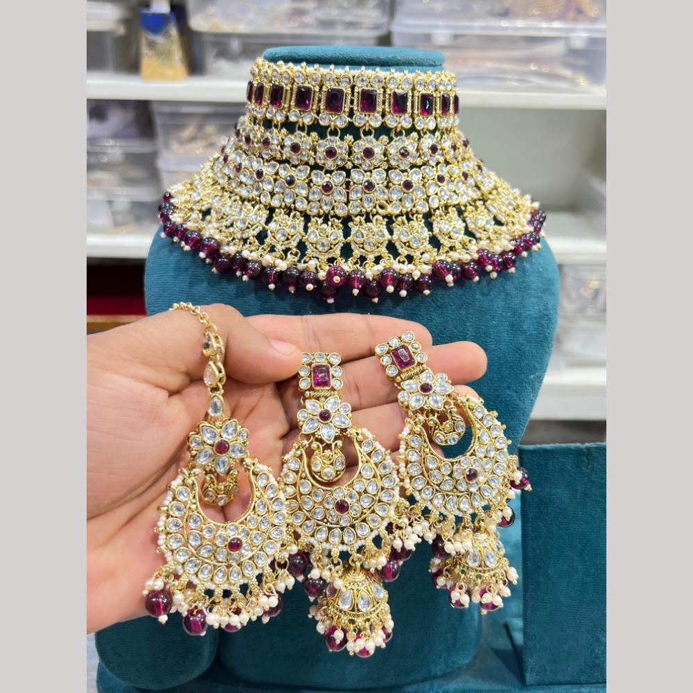 Hira Collections Fancy Crystal Stone And Pearl Ethnic Choker Necklace Set