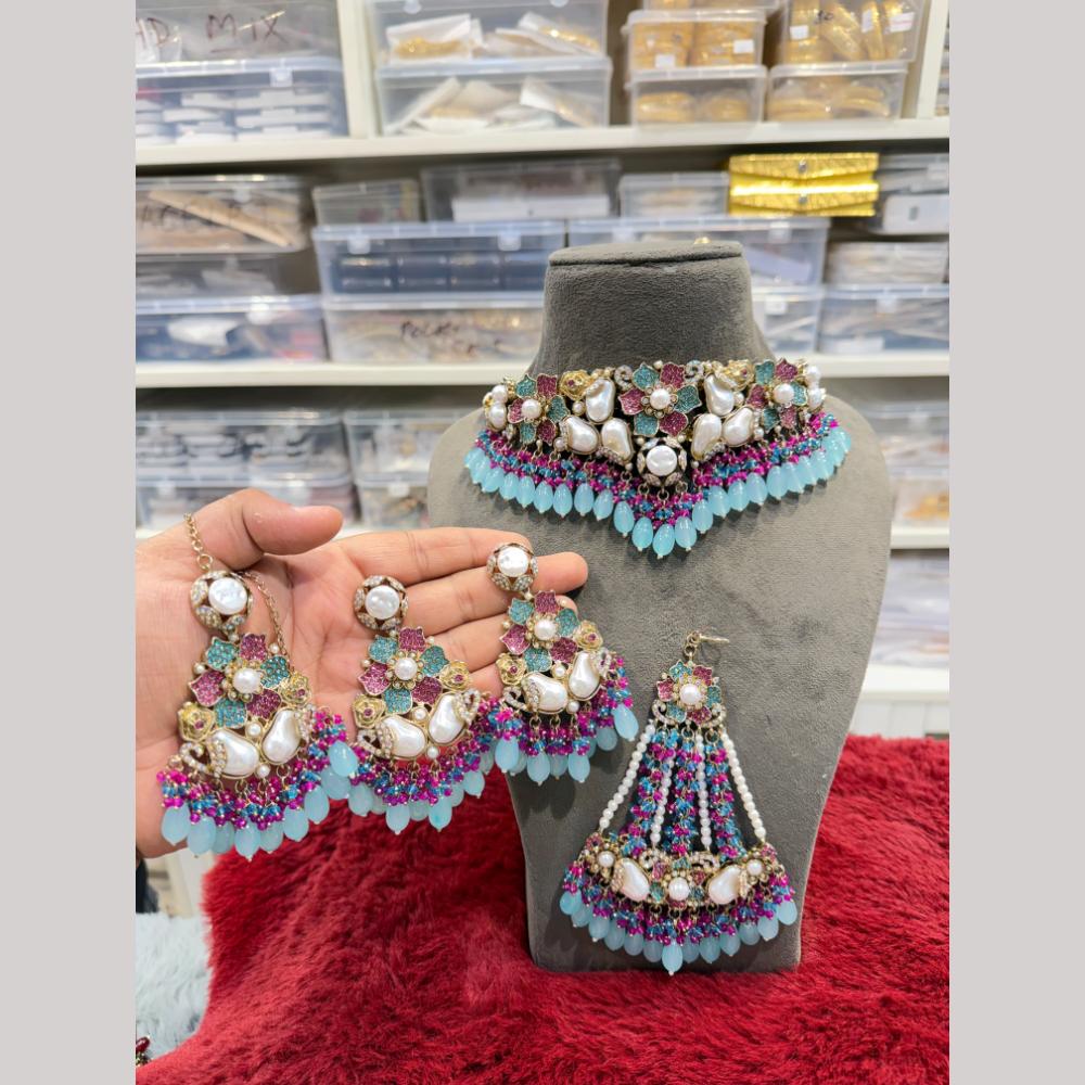 Hira Collections Austrian Stones And Beads Turkish Choker Necklace Set With Passa