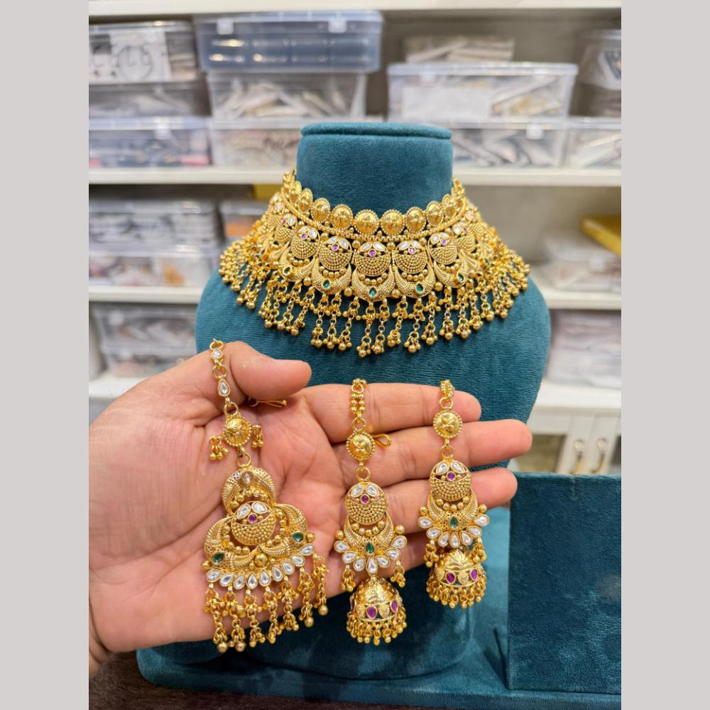 Hira Collections Copper Gold
Designer Pota Stone And Pearl Choker Necklace Set