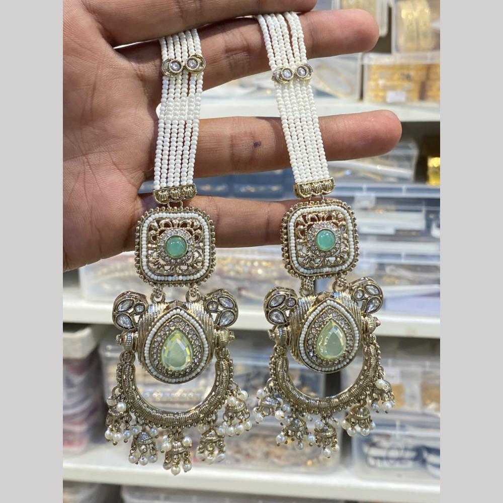 Hira Collections Premium Pota Stone And Kundan Stone Pearl Jhumki Earrings With Kanchian