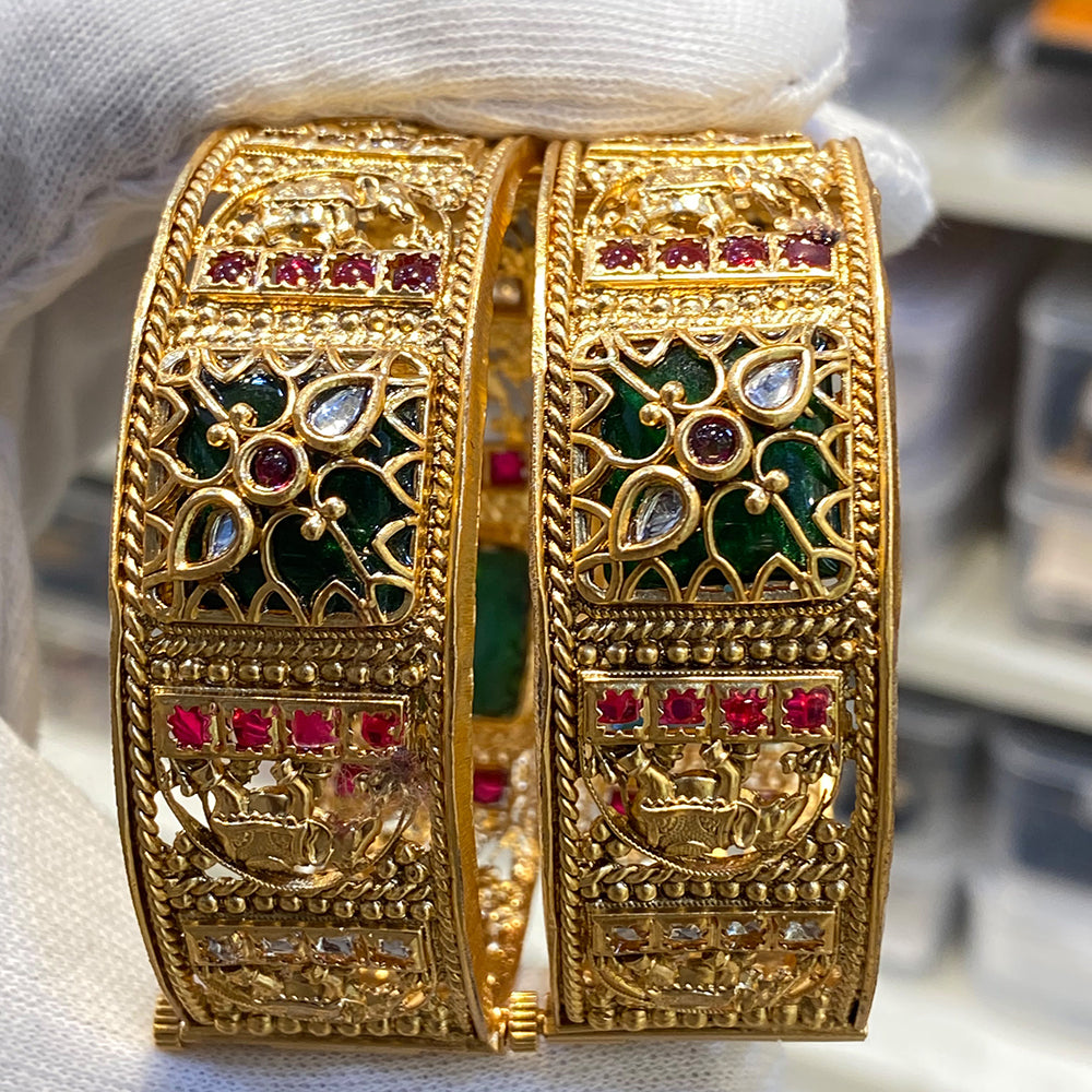 Hira Collections Premium Pota Stone Openable Bangles Set