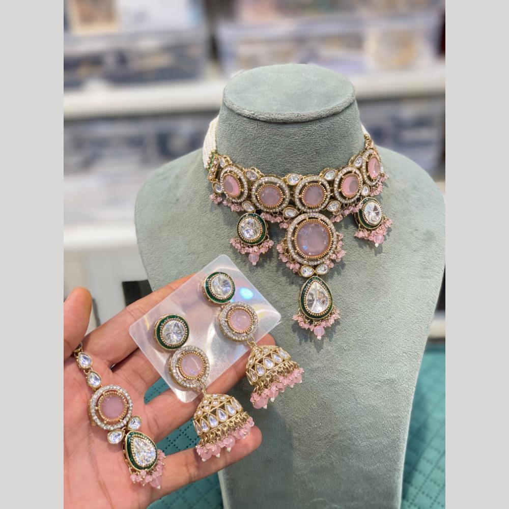 Hira Collections Luxury Crystal Stone And Pearl Choker Necklace Set