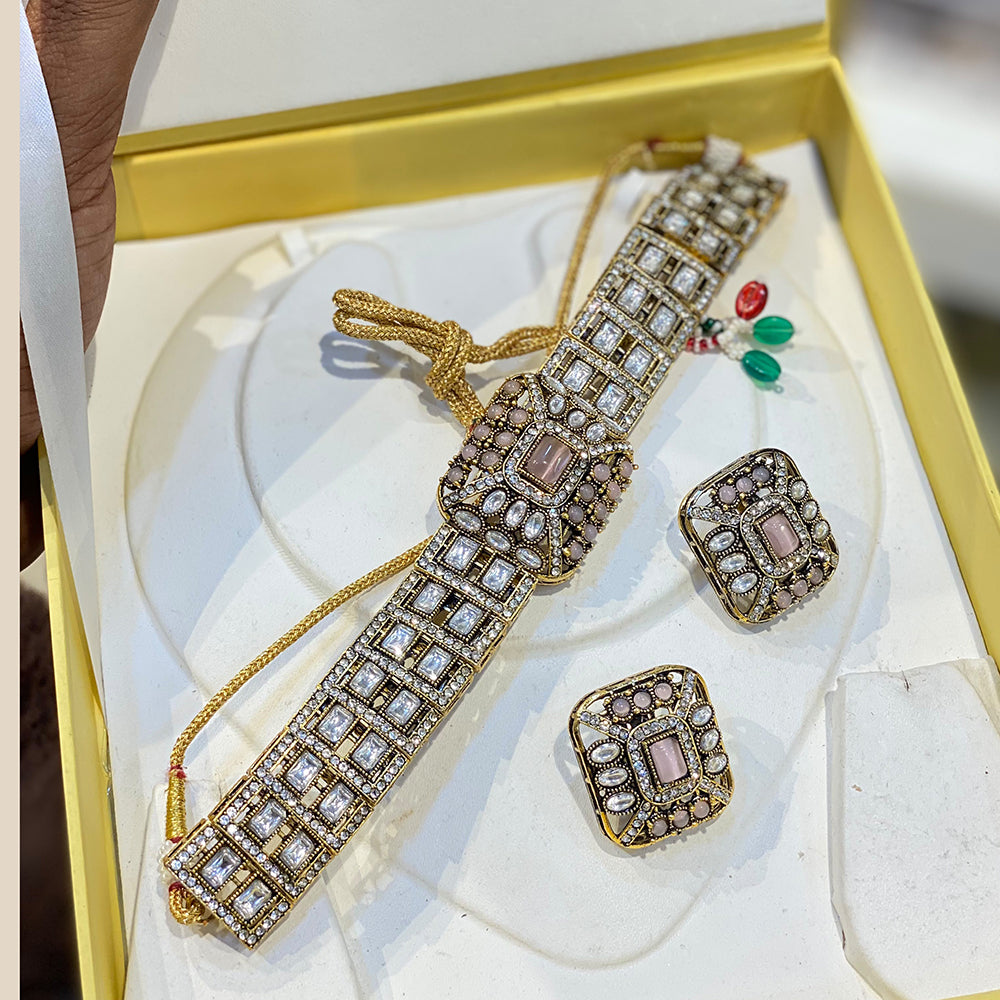 Hira Collections Luxury Polki Kundan Stone Choker Necklace Set