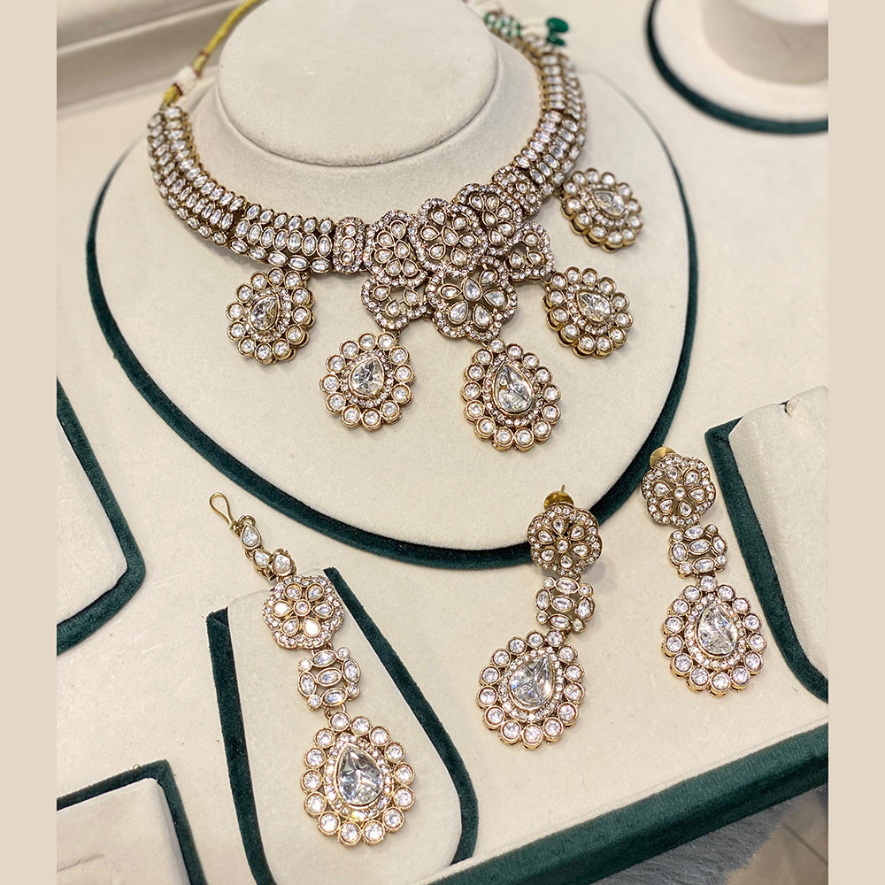 Hira Collections Luxury Polki Kundan Stone Necklace Set