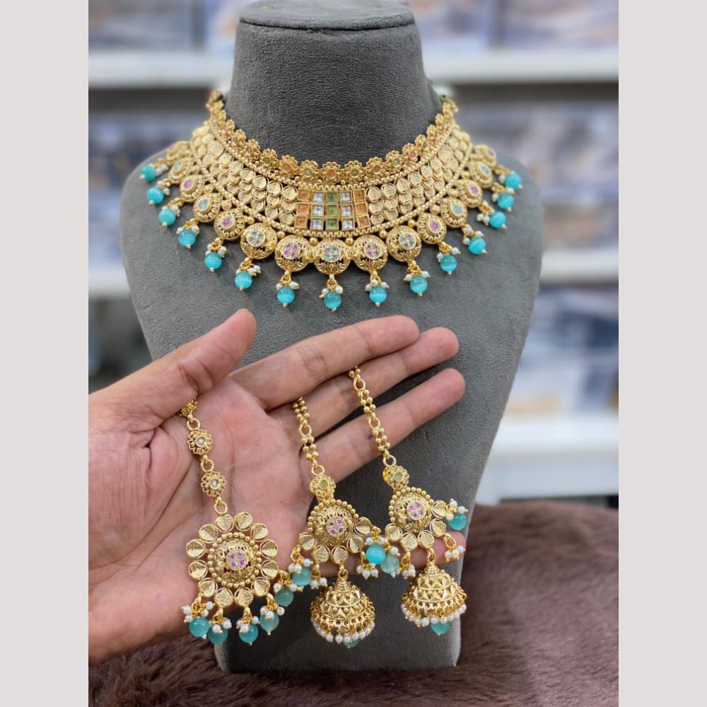 Hira Collections Decent Pota Stone And Pearl Choker Necklace Set