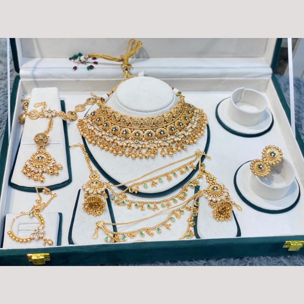 Hira Collections Decent Pota Stone And Pearl Semi Bridal Necklace Set