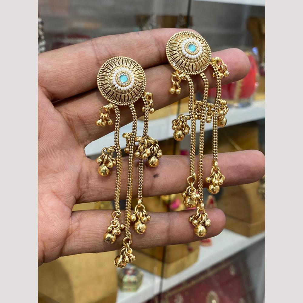Hira Collections Heritage Pota Stone Kashmiri Ghungroo Dangler Earrings