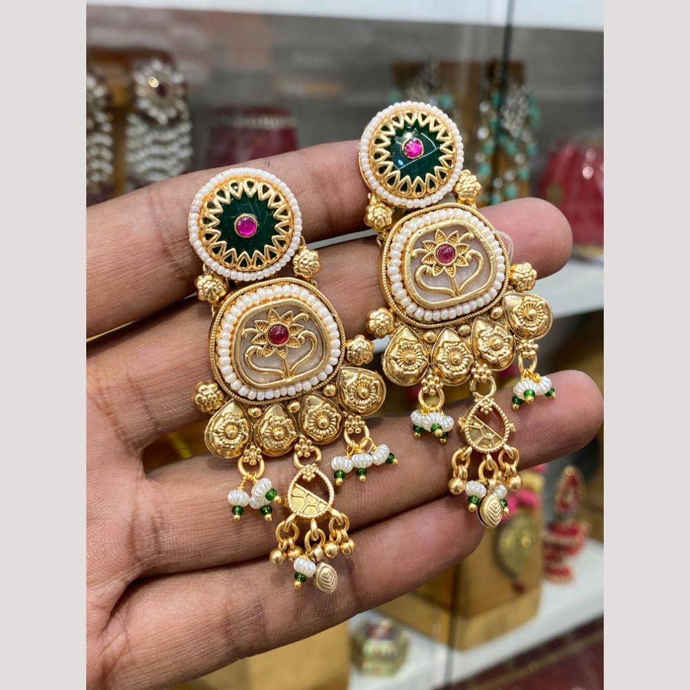 Hira Collections Glamorous Pota Stone And Pearl Dangler Earrings