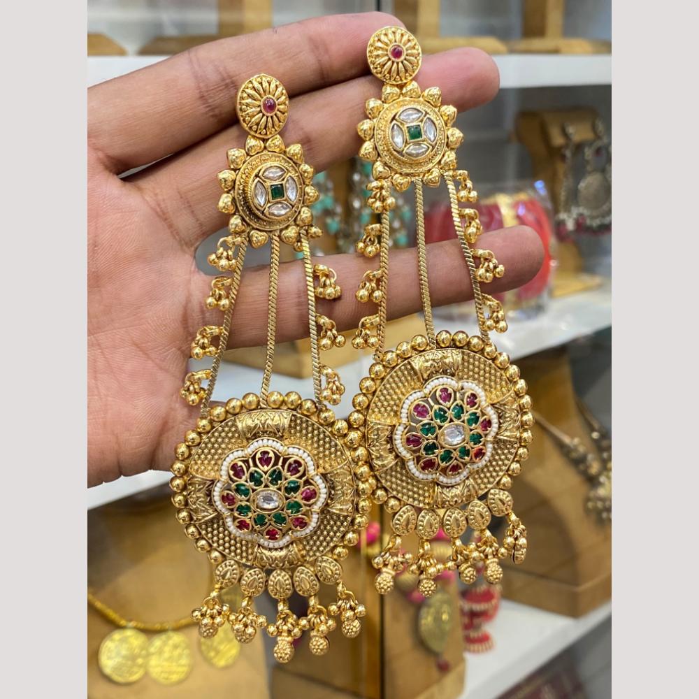 Hira Collections Glamorous Pota Stone And Pearl Dangler Earrings