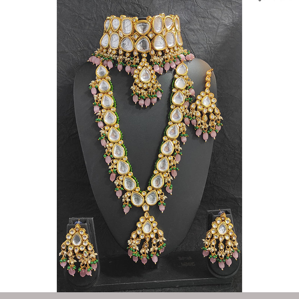 Heera Jewellers Gold Plated Crystal Stone Semi Bridal Combo
