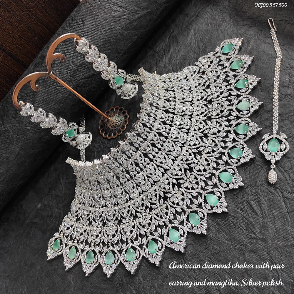 Heera Jewellers AD Stone Silver Plated Choker Necklace Set