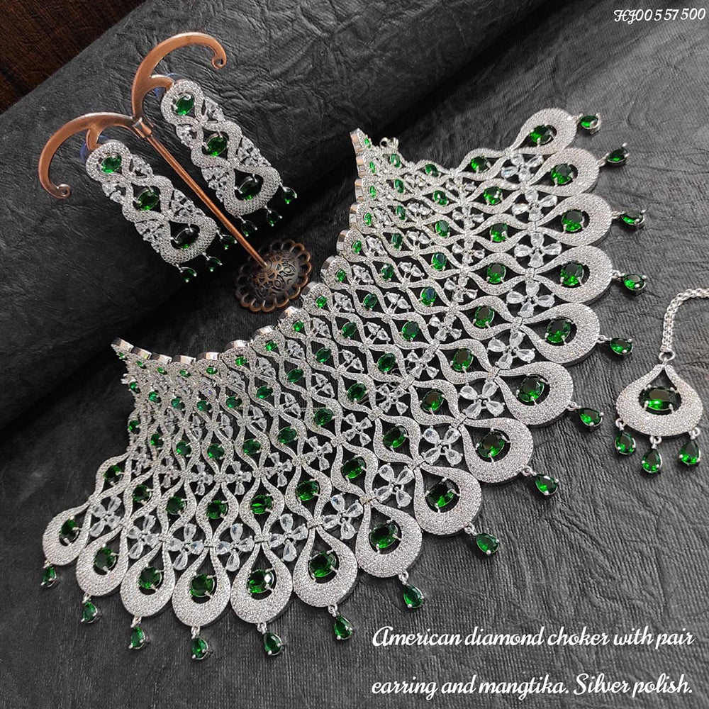 Heera Jewellers AD Stone Silver Plated Choker Necklace Set
