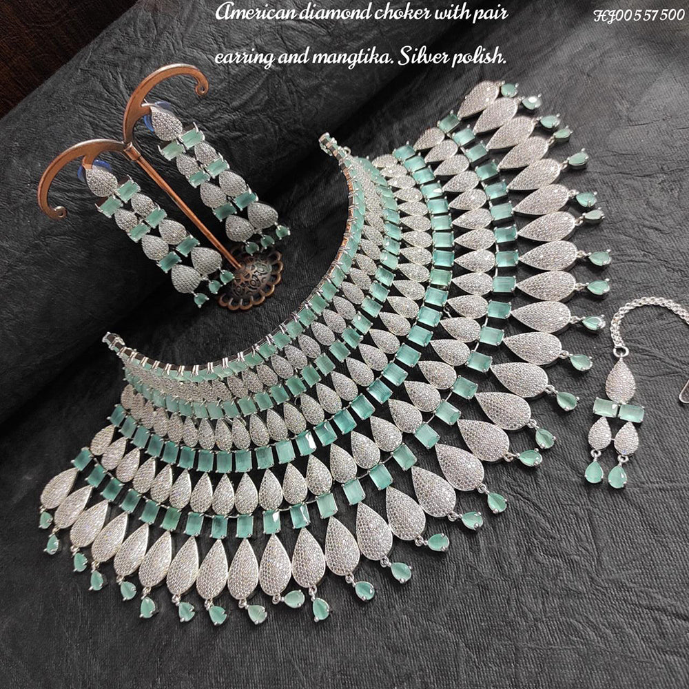 Heera Jewellers AD Stone Silver Plated Choker Necklace Set