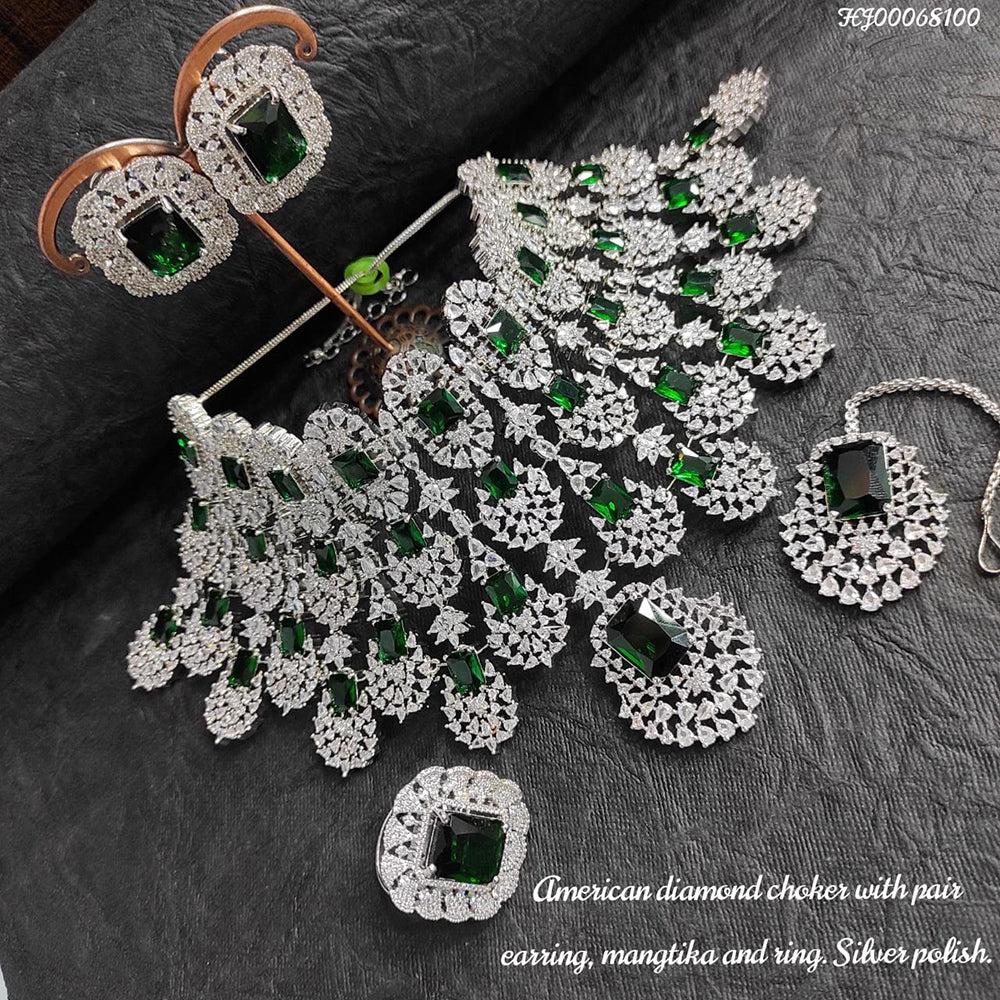 Heera Jewellers AD Stone Silver Plated Choker Necklace Set