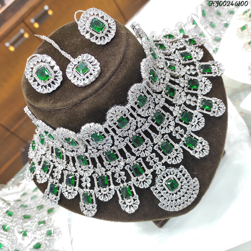 Heera Jewellers AD Stone Silver Plated Choker Necklace Set