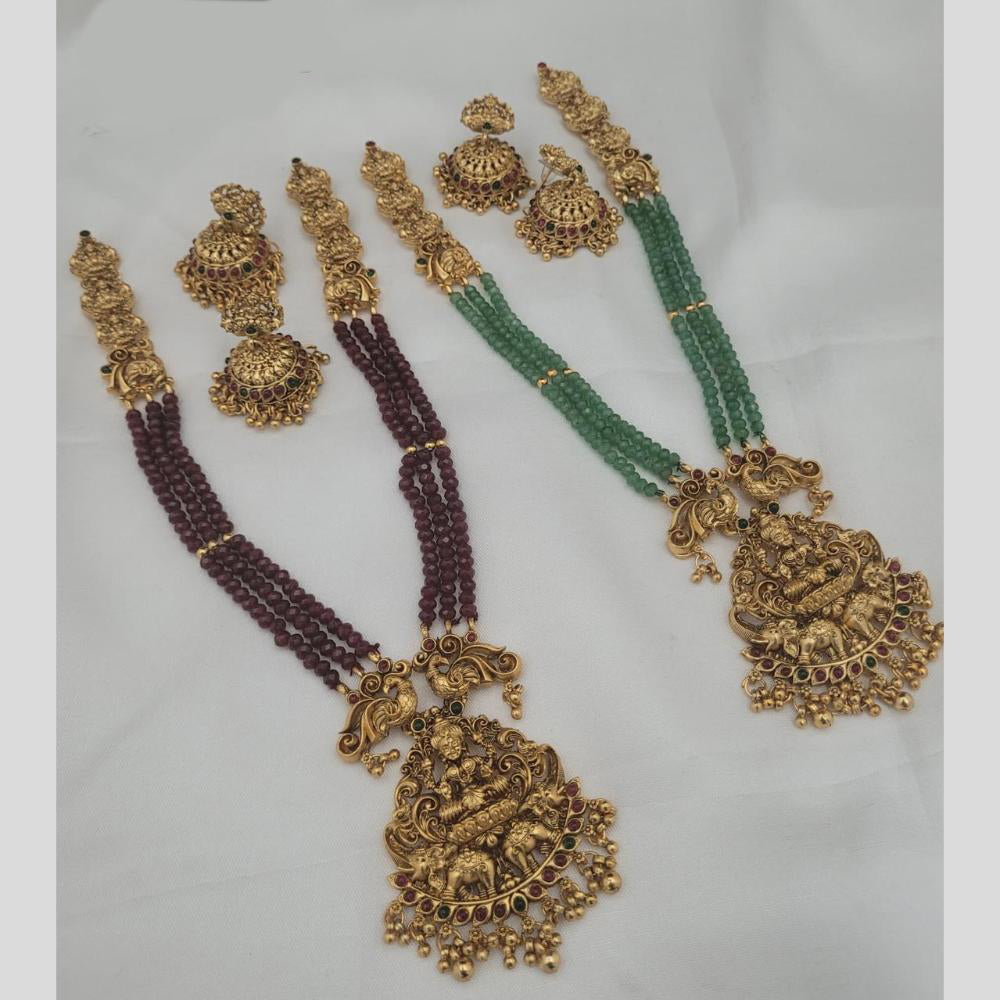 GirlSight Gold Plated Pota Stone And Beads Temple Necklace Set